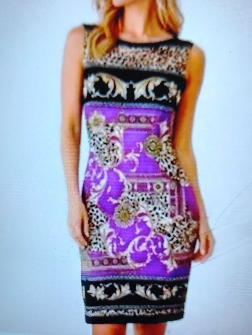 Cache Purple & Black Baroque Versace-style  Bodycon Sheath Dress VTG 6